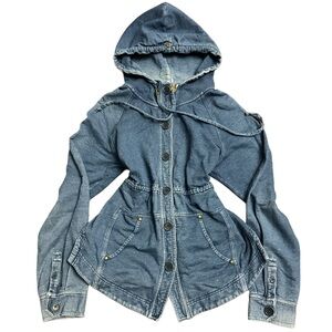 Juicy Couture Hooded Denim Jacket in Faded Blue